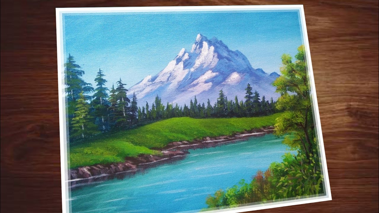 Daily Art #35 / Bob Ross Painting in Acrylic colors / Lake at the ridge