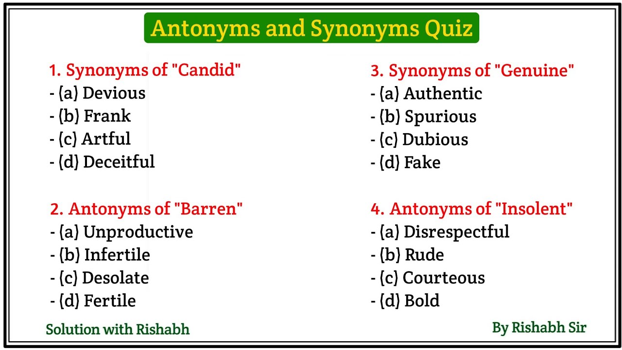 Antonyms & Synonyms Quiz | Antonyms and Synonyms for All Competitive Exams | Antonyms and Synonyms
