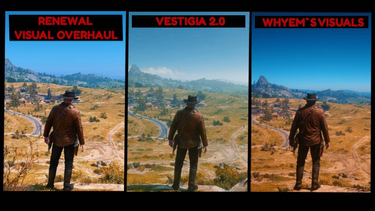 Comparaci&oacute;n de mods gr&aacute;ficos: Renewal Visual Overhaul / Vestigia 2.0 / Whyem&acute;s Visuals.