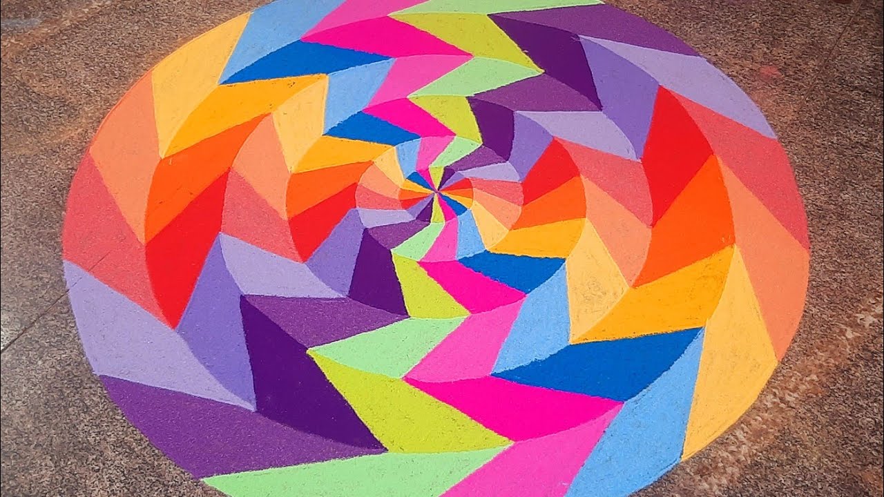 illusion rangoli |new-year special rangoli|3d rangoli|rangoli|multi colour rangoli|p square rangoli