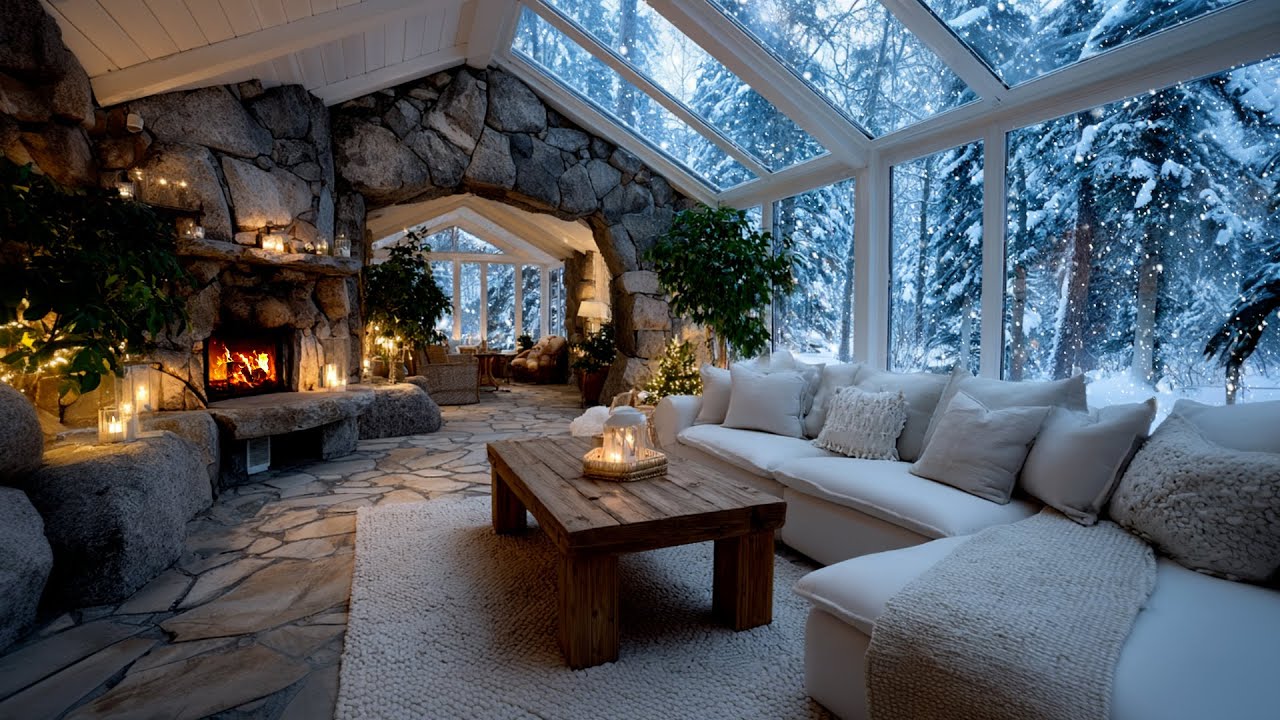 Early Cold Winter Morning with Fireplace Crackling Sounds | Cozy Room Ambience for Relax