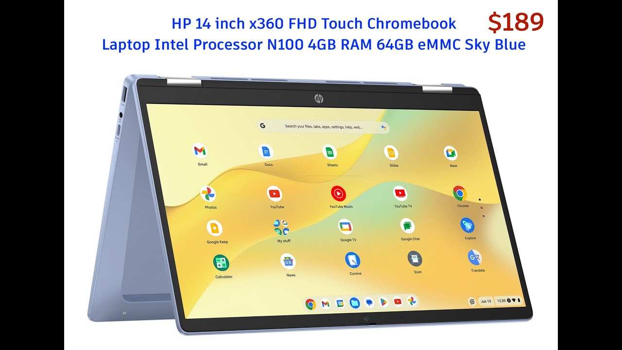 HP 14 inch x360 FHD Touch Chromebook Laptop Intel Processor N100 4GB RAM 64GB eMMC Sky Blue