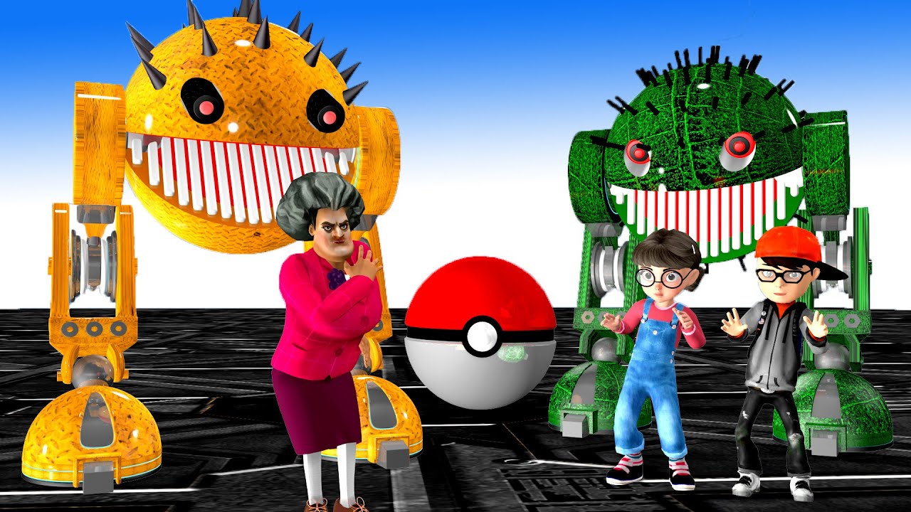 ROBOT PACMAN VS MS PACMAN VS PACMAN MONSTER IN POKEMON A NEW BATTLE BETWEEN ROBOTS  POKEMON Battle