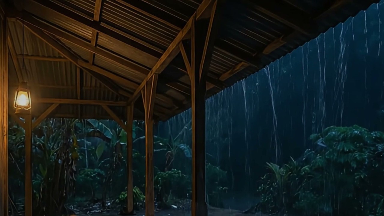 Heavy Night Rain Under a Tin Roof in a Silent Countryside | 8 Hours Sleep