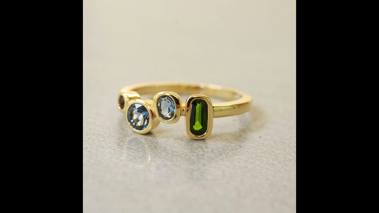 Astralis Bloom Ring Gold Plated Silver - Diopside, London Blue Topaz & Smoky Quartz  Asana Crystals