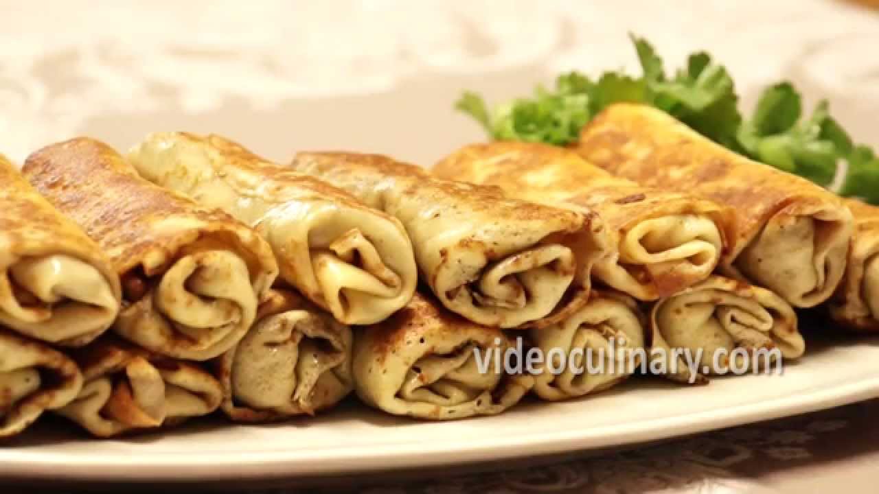 Рецепт пикантных блинчиков с грибной начинкой — VideoCulinary