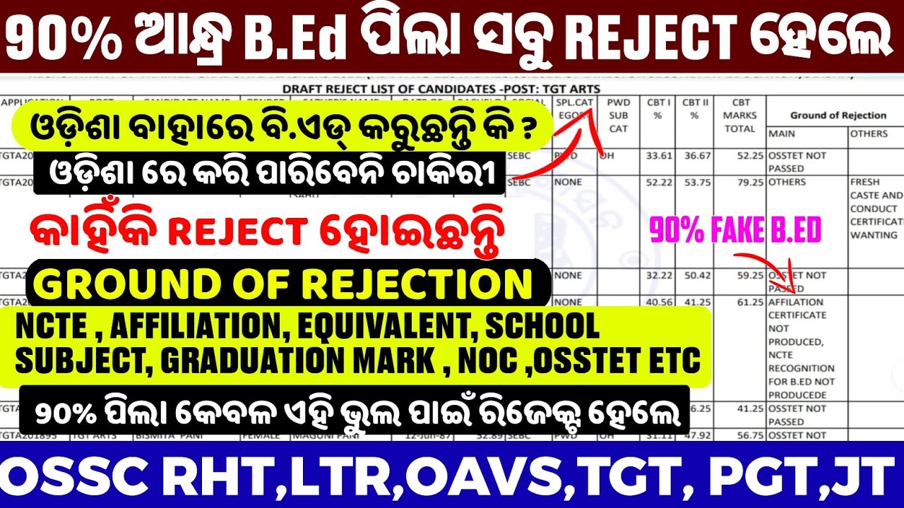 Causes of Rejection for Out-of-State B.Ed. Candidates in Document Verification  #AndhraBEd in Odisha