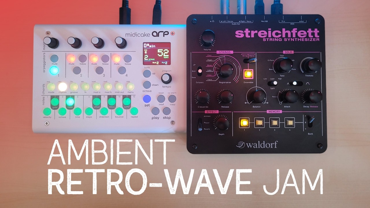 Ambient Retro-Wave Jam with Waldorf Streichfett String Synth & Midicake ARP