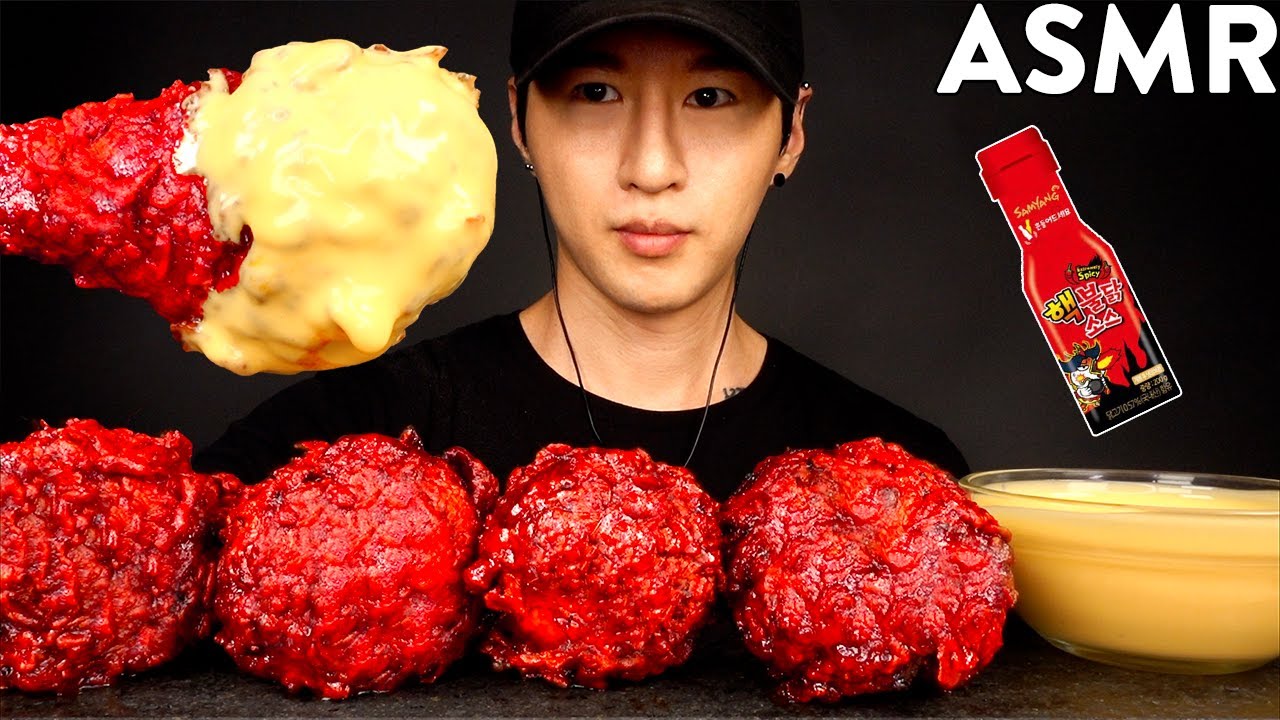 ASMR CHEESY NUCLEAR FIRE FRIED CHICKEN MUKBANG (No Talking) COOKING & EATING SOUNDS | Zach Choi ASMR