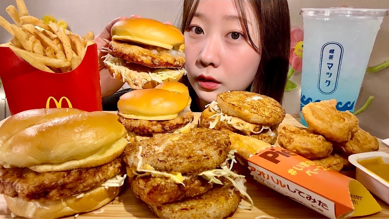 ASMR Макдоналдс курица тацута бургер картофельный пирог с беконом【Mukbang/ Eating Sounds】
