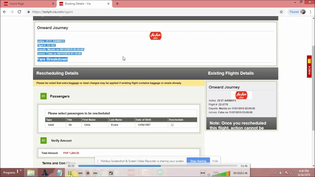 RESCHEDULING A FLIGHT FROM YOUR VIA PORTAL