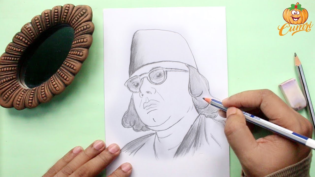 How to Draw Kazi Nazrul Islam step by step | Pencil Sketch of Kazi Nazrul Islam