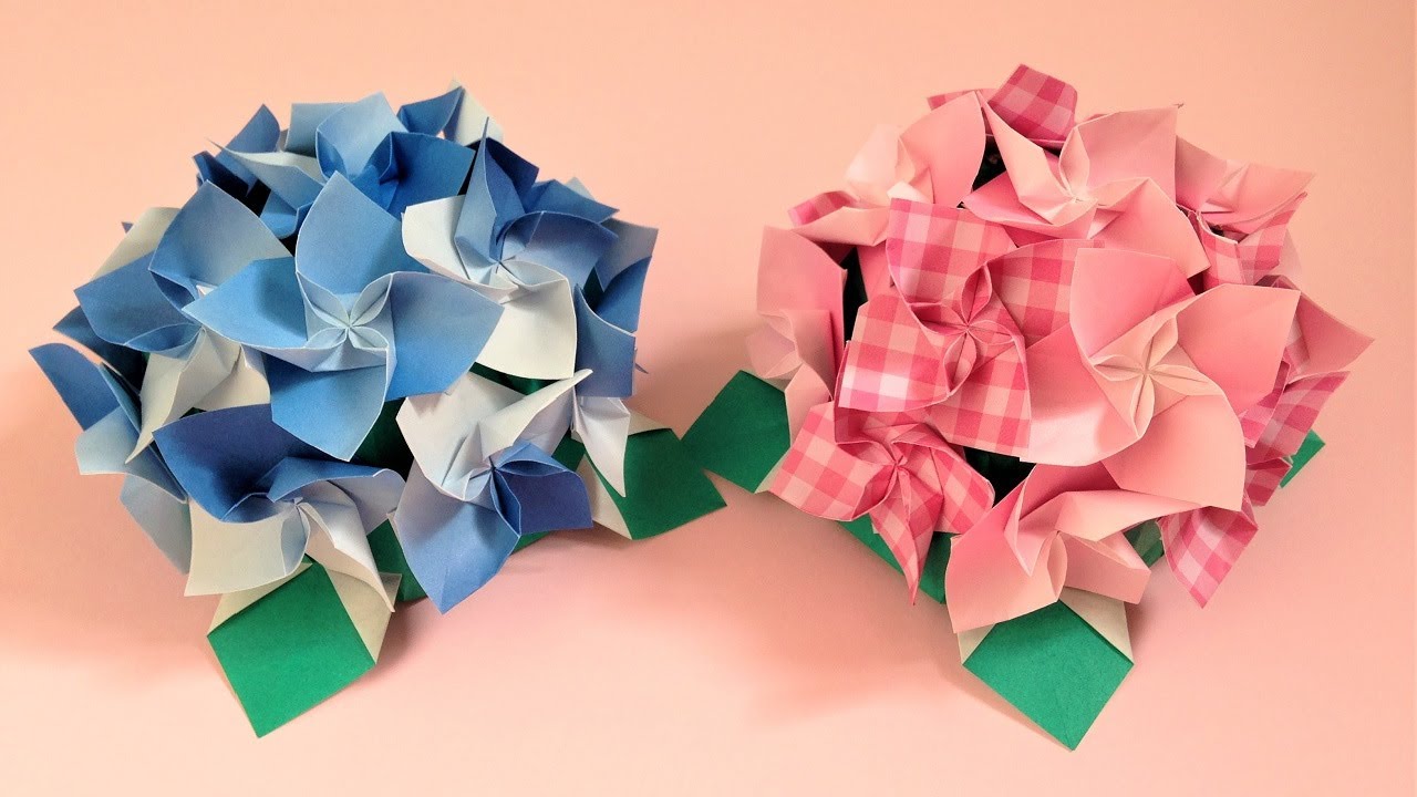 折り紙 あじさいの花 立体 折り方 Origami Hydrangea flower 3D tutorial（niceno1）