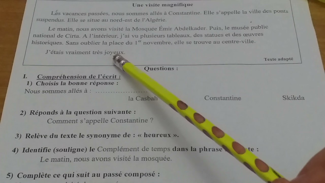 فرض للسنة الخامسة إبتدائي😍 لغة فرنسية📚 للفصل الثاني🌸