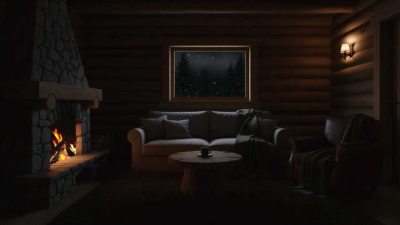 Cozy Forest Cabin Wrapped in Gentle Snow — Warm Winter Ambience for Calm Evenings