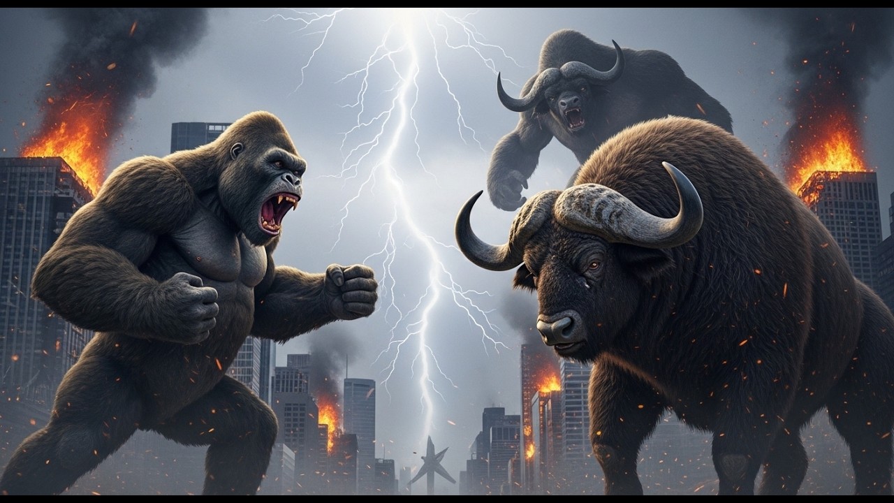 King Kong vs the Giant Buffalo Wild Bull Man – Epic City Battle