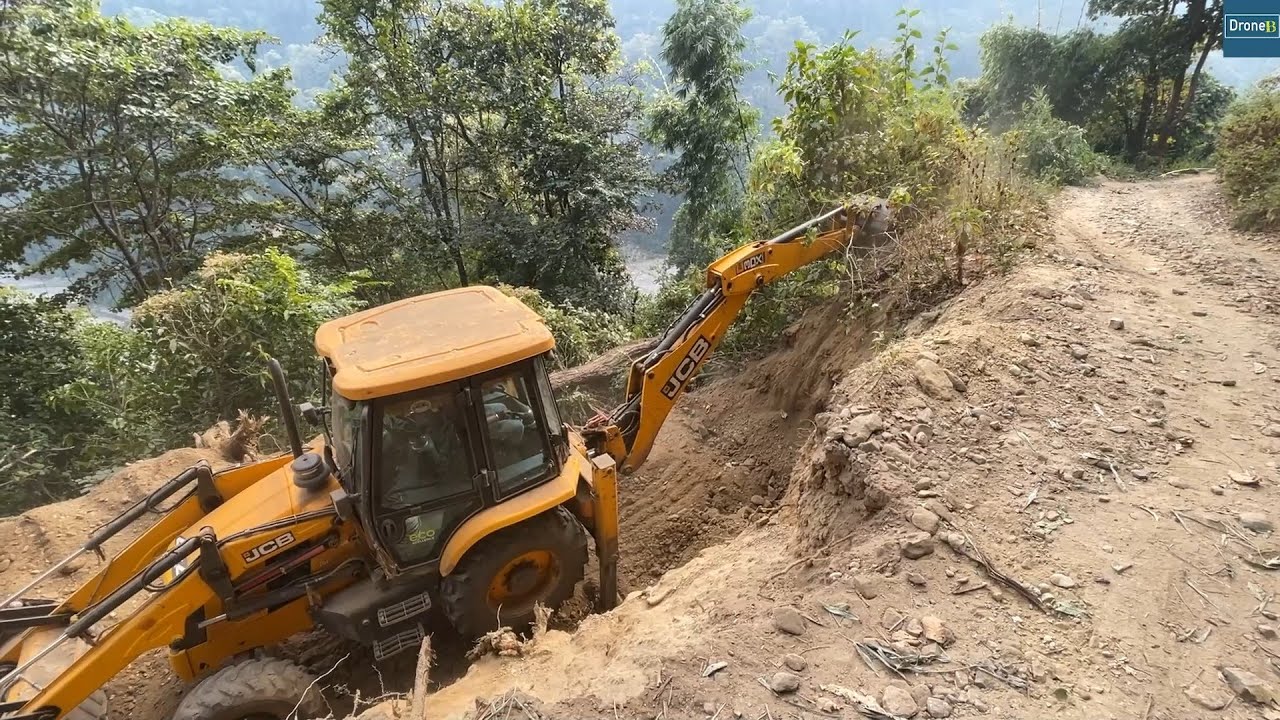 Cutting Hillside and Opening a New Alternative Mountain Road with JCB Backhoe