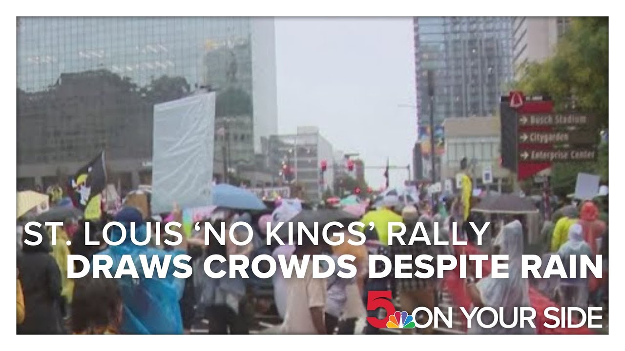 St. Louis 'No Kings' rally draws crowds despite rain and storms
