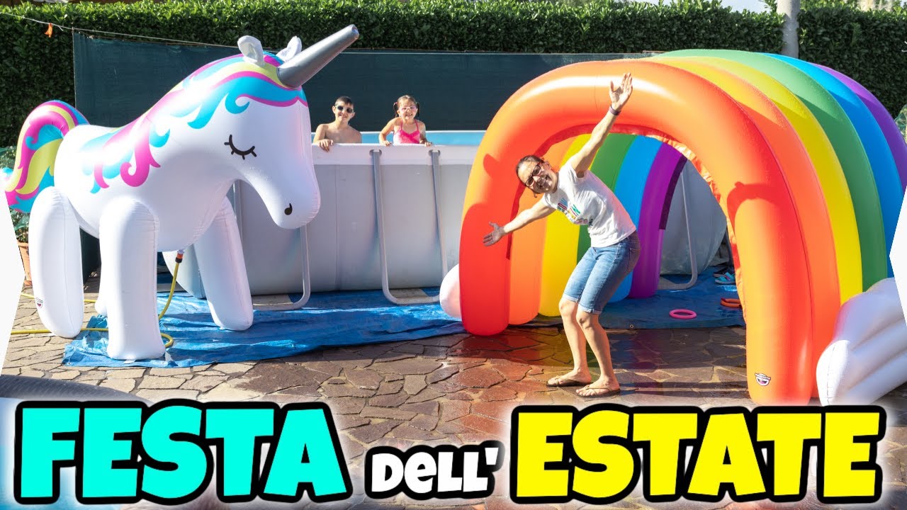 FESTA dell'ESTATE A SORPRESA con UNICORNO GIGANTE e ARCOBALENO Acquatico