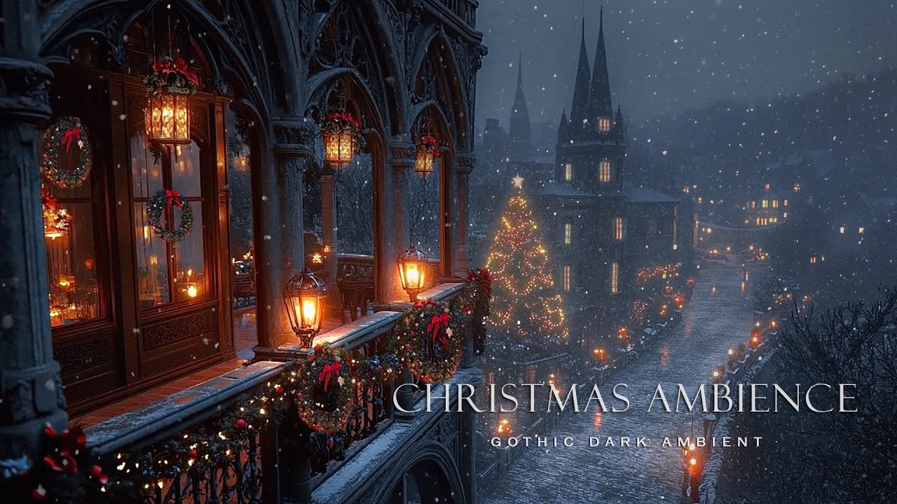 Silent Night Alone on the Gothic Balcony❄️Cozy Light & Falling Snow|Dark Academia Christmas Ambience