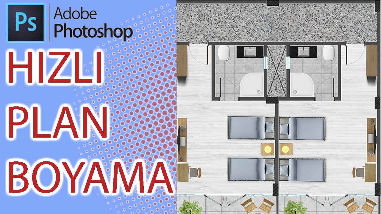 PHOTOSHOP -  MİMARİ PLAN BOYAMA / ARCHİTECTURAL PLAN PAİNTİNG FROM START TO FİNİSH WİTH PHOTOSHOP