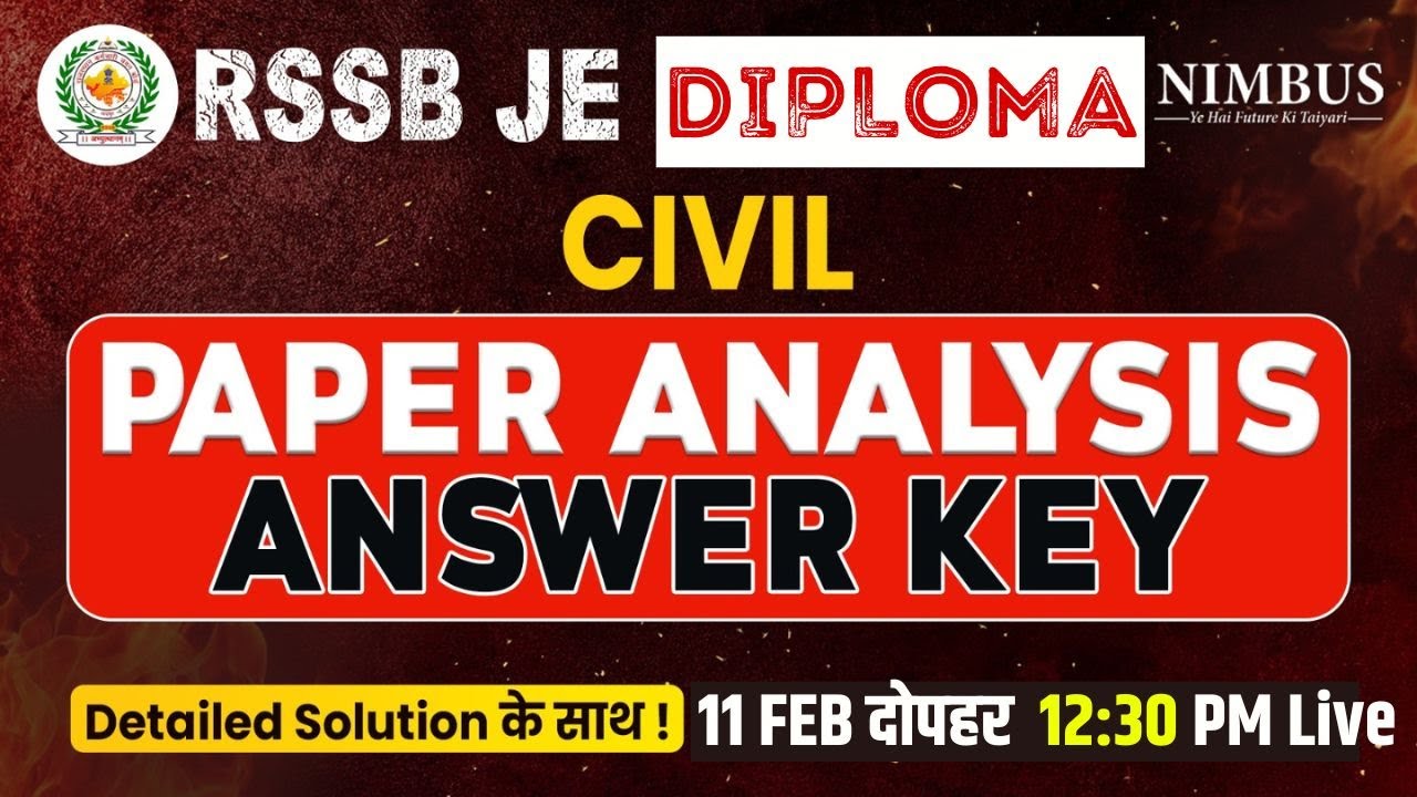 RSSB JE Exam Analysis | Civil | RSSB JE Civil Answer Key Solution | RSSB JE Civil Paper Solution