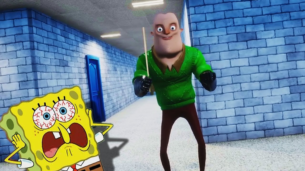 HELLO NEIGHBOR MAS O VIZINHO É O BALDI'S BASICS NA ESCOLA! | Bob Esponja