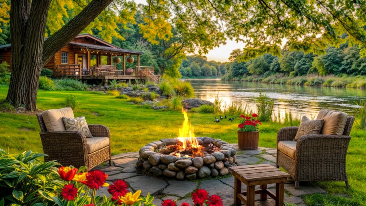Peaceful Sunrise by the River with Crackling Campfire | Soft Birdsong for Deep Relaxation