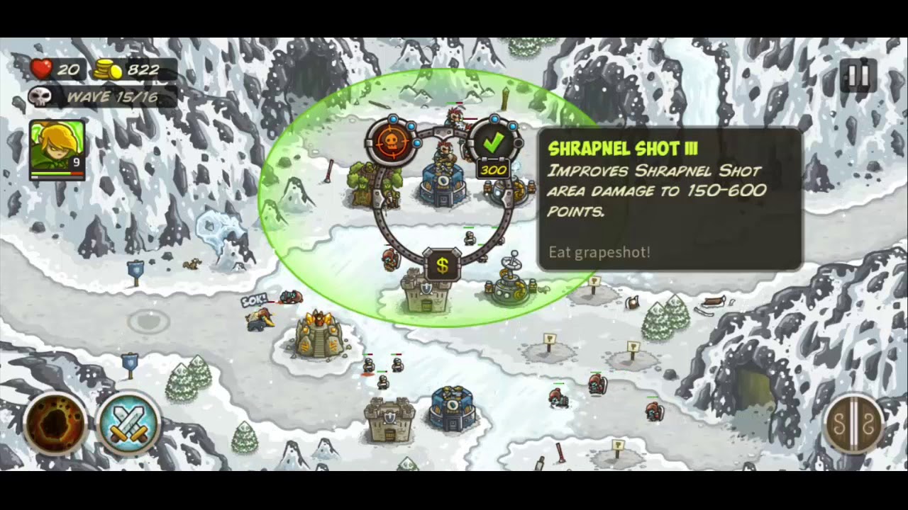 kingdom Rush: Bonus level Clacial Heights (3 stars) + Heroic & Iron Challenges - Veteran difficultly