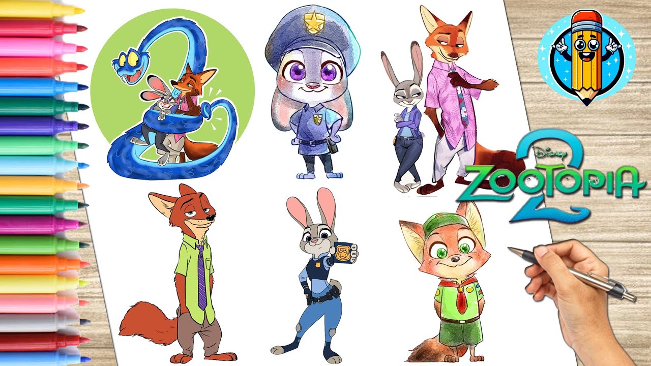 Dibuja y Colorea los personajes de ZOOTOPIA 2 🐍🦊🐰 | ZOOTROPOLIS | Dibujos Para NI&Ntilde;OS