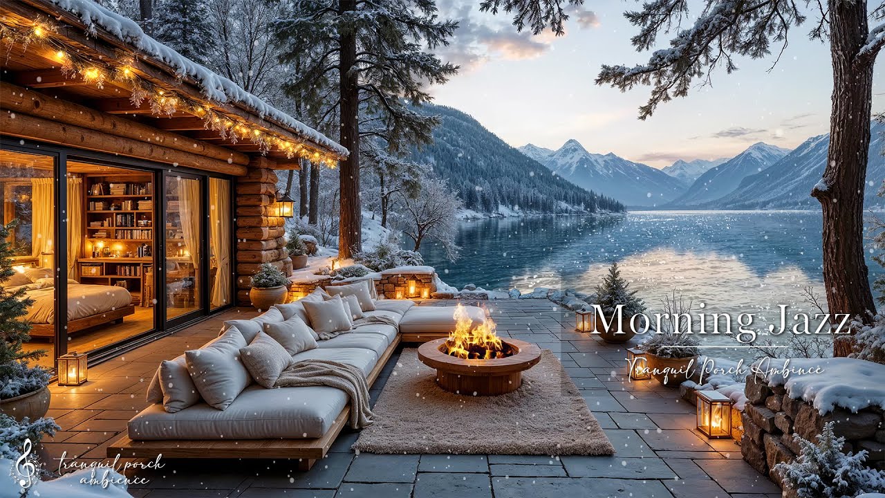 Jazz With Peaceful Morning By The Lake | Soft Jazz Music With Fireplace Sounds For Relax Your Mind