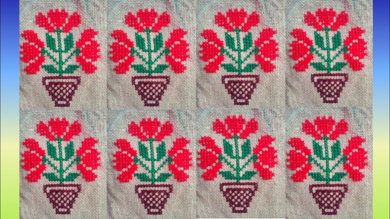 ason design. ফুলের টব আসন।🌷  cross stitch beautiful vorat ason /sitting mat design.