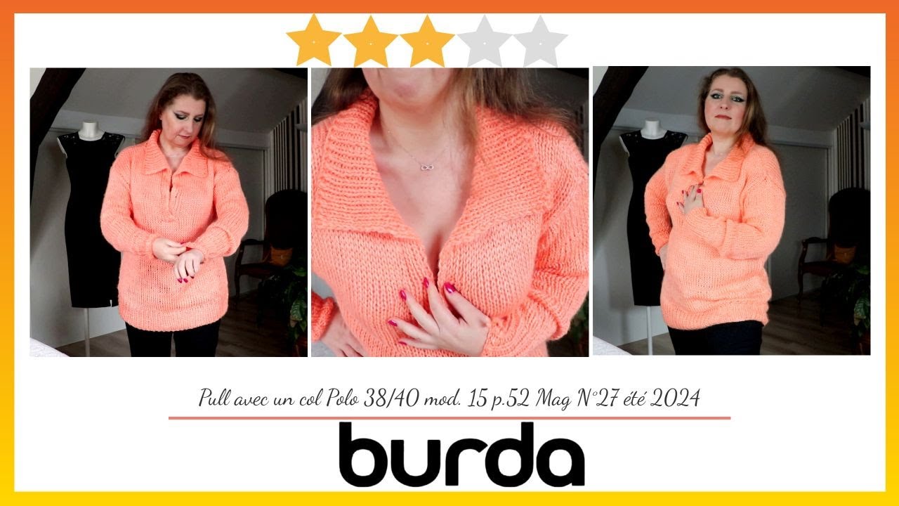 Pull avec un col Polo | Tutoriel Tricot Pull Tendance mod&egrave;le 15 BURDA