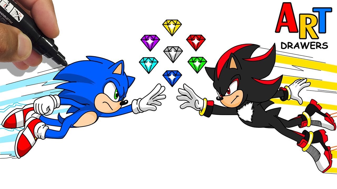 How to draw Sonic & Shadow - CHAOS EMERALDS
