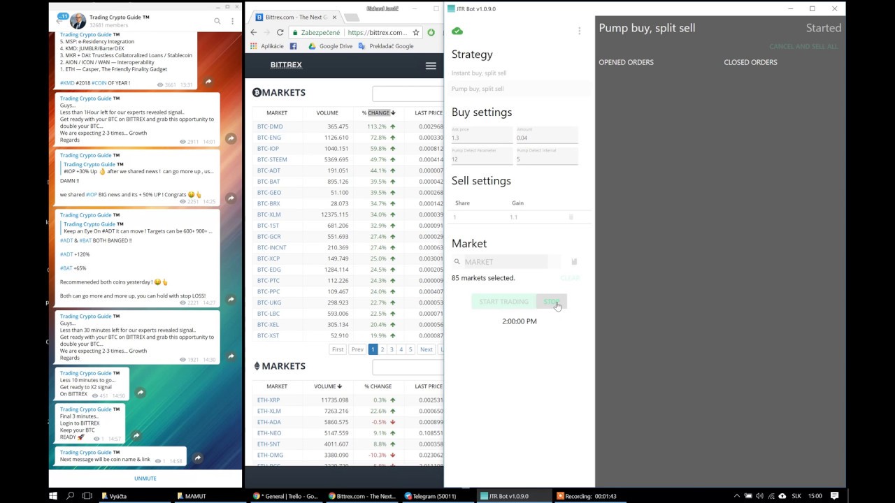 Bittrex bot 02.01.2018 | jtrBot pump autodetector | 12% in 10 seconds