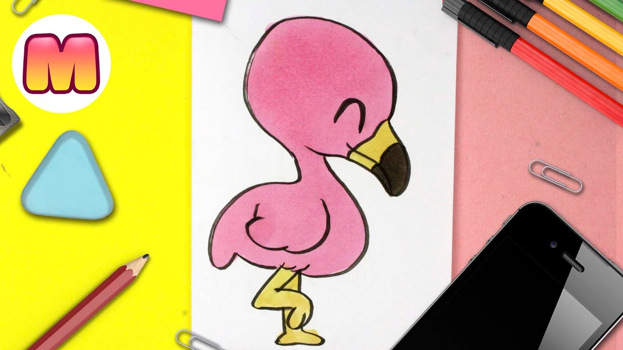 COMO DIBUJAR UN FLAMENCO o FLAMINGO KAWAII - Dibujos kawaii faciles - dibujar animales kawaii