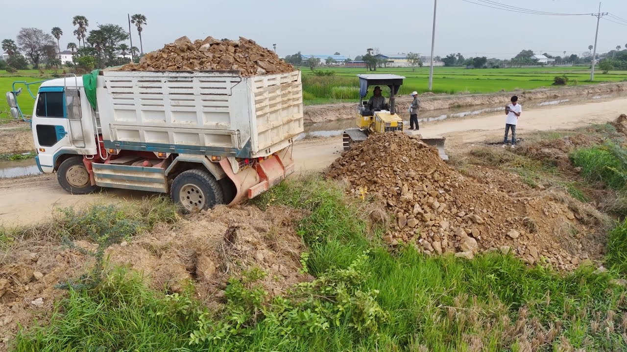 Just New Project!! Expert Dump Truck & Dozer Operation Filling and Leveling Flooded Land.
