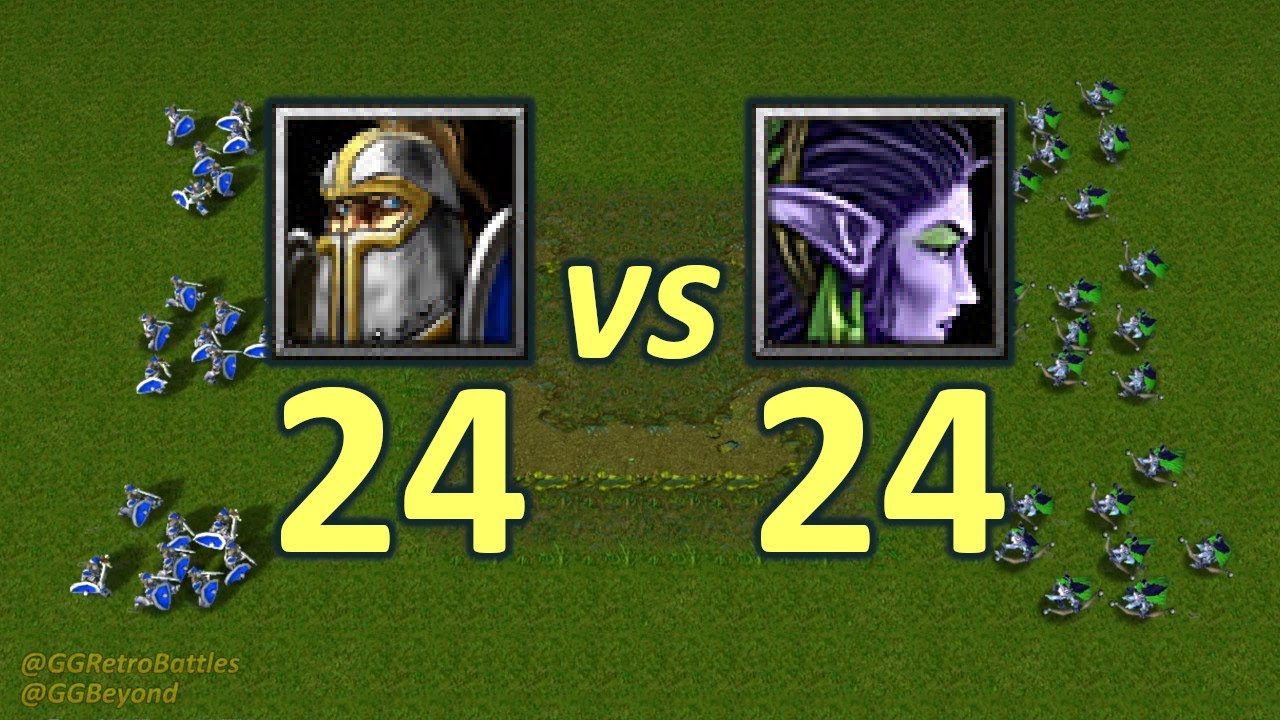 24 Footmen vs 24 Archers - Same Food - WarCraft III Retro Battles