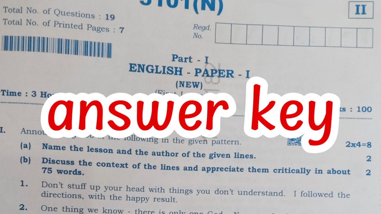 AP Inter 1st year English real question paper with full answers key ipe exam 