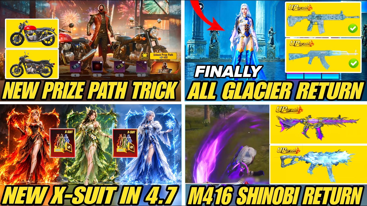 😱 PRIZE PATH TRICK BGMI |✅️ UMP GLACIER RETURN 4.7 | M416 & AKM GLACIER BACK AGAIN BGMI | NEW X-SUIT
