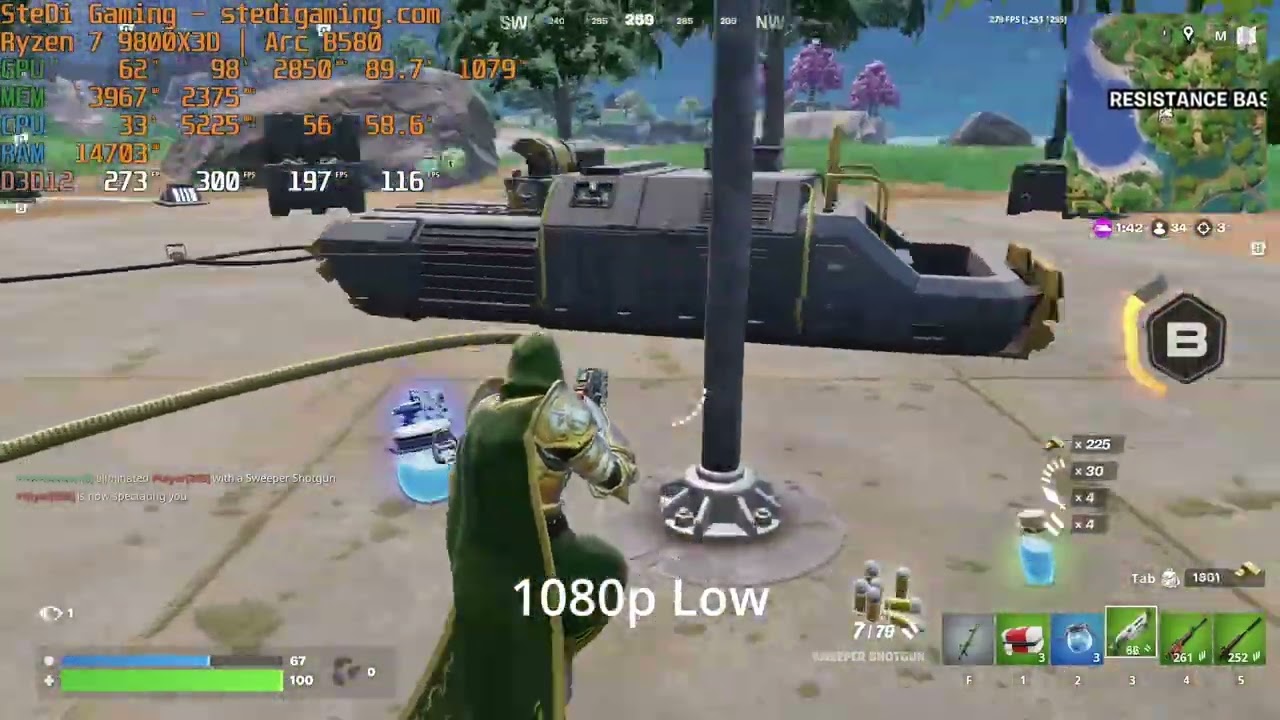 Intel Arc B580 12 GB in Fortnite on Low Settings with Ryzen 7 9800 X3D