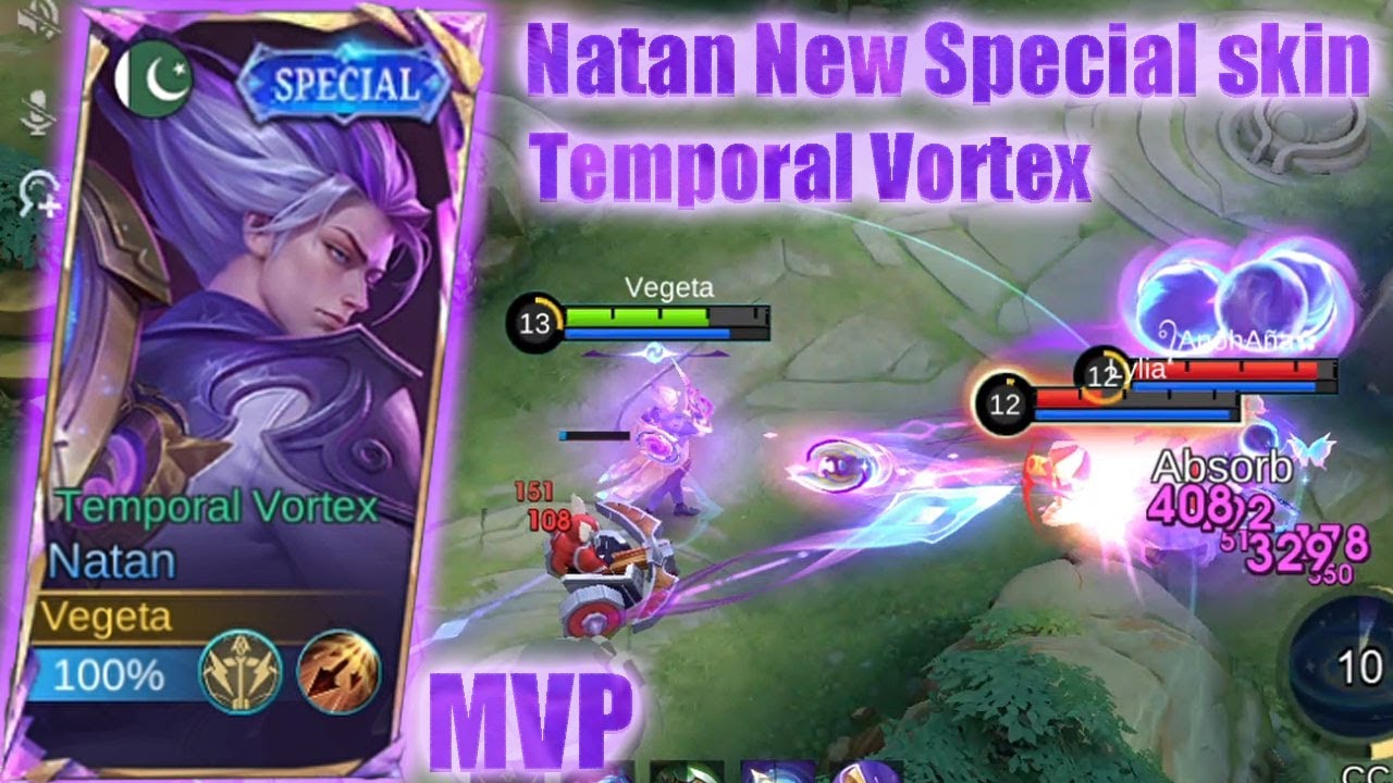 Natan new Special skin Temporal Vortex Full Gameplay | Natan vs Hanabi | Legendary MVP MLBB