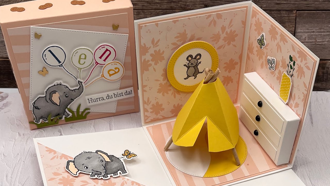 Geldgeschenk Explosionsbox zur Geburt basteln #schachtel #verpackung #stampinup #binstempeln