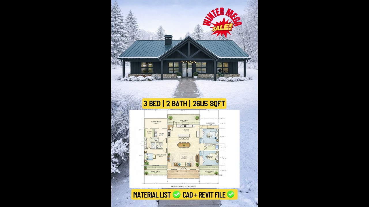 56x46 Craftsman House Plan | 3 Bedroom 2 Bath Ranch Home | Only $199