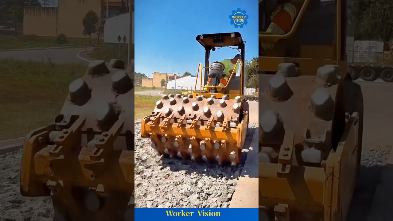 Epic! Spiked Road Roller Crushing Rocks.#satisfying #machine #work