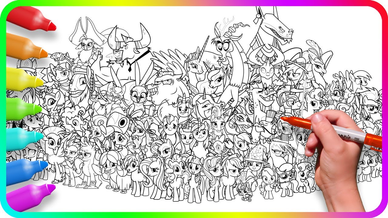 BIGGEST Coloring Pages EVER - MY LITTLE PONY. How to draw My Little Pony. Easy Drawing Tutorial Art