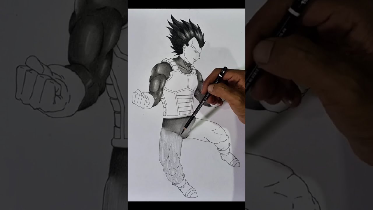 Drawing and shading Vegeta using pencil