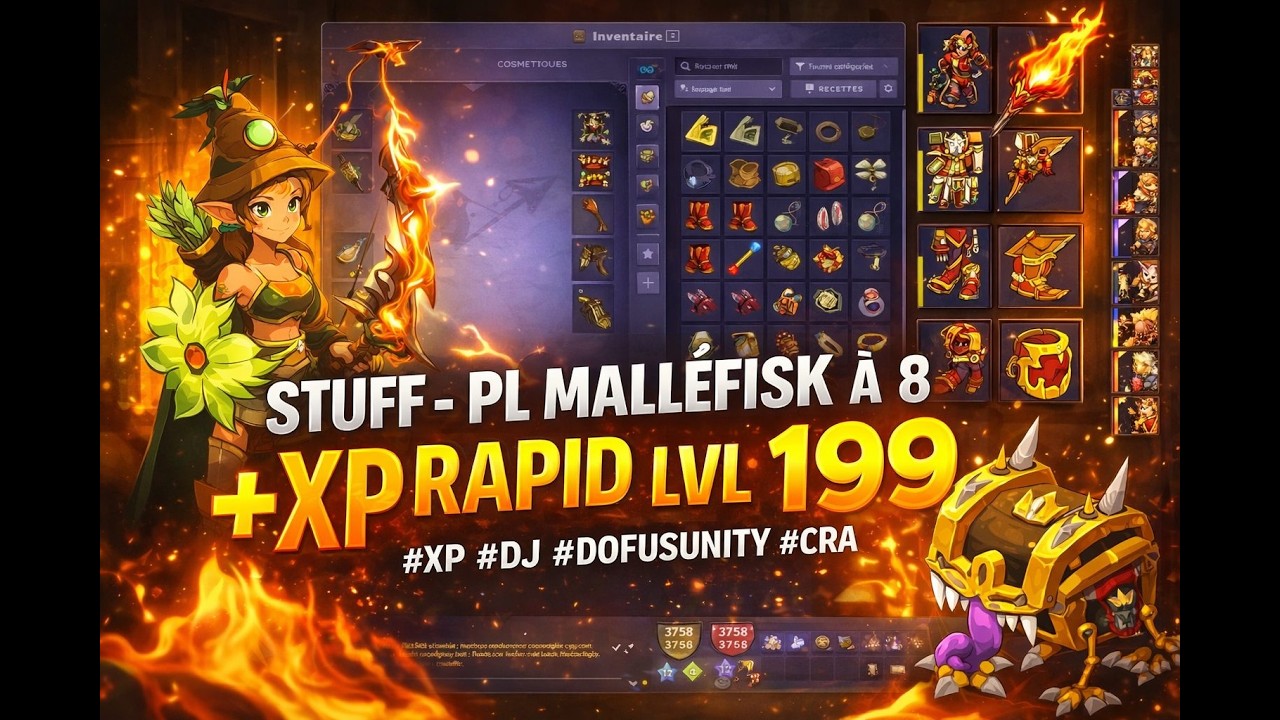 STUFF - PL Malléfisk à 8 ! XP RAPID LVL 199 #xp #dj #dofusunity #cra  #pvm #dofus3 #stuff #FEU