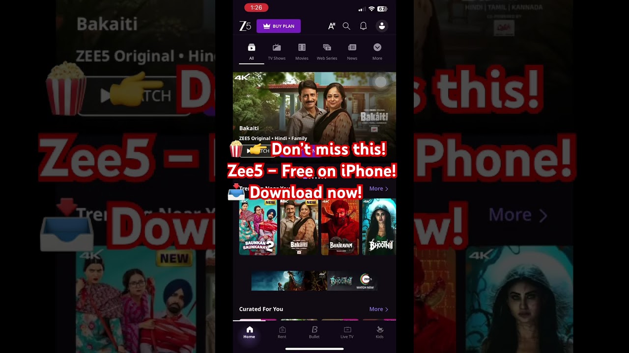 Free moive for iphone 🎬 iPhone users ke liye free Zee5 app! 📱🔥 Ab enterta! 💥 #Zee5 #iPhoneFree