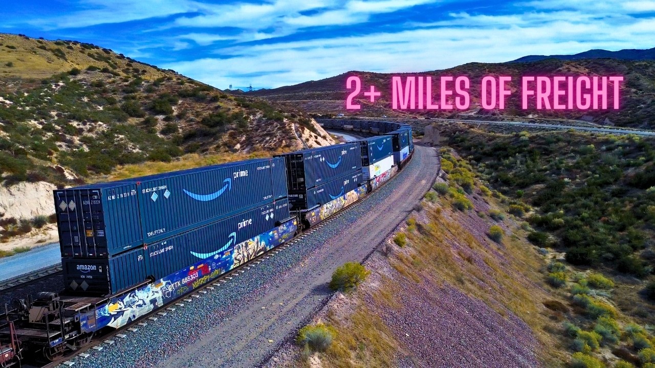 MASSIVE AMAZON FREIGHT TRAIN DOWN CAJON PASS with 5 CUT IN DPU's - Great Views & Train Audio! 2024